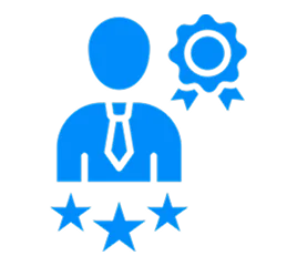 Blue professional with badge and stars