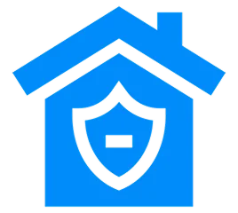 Blue house with shield icon