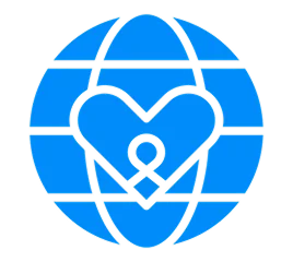 Heart within blue globe icon